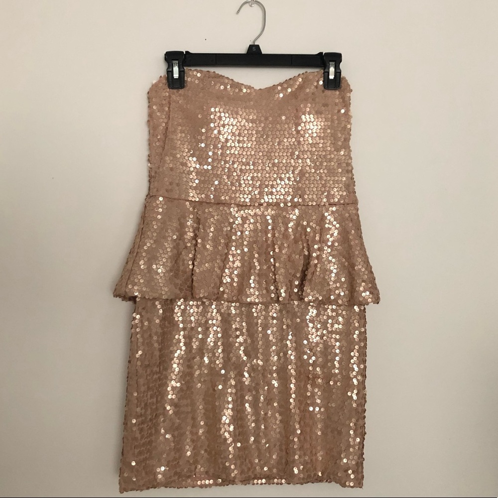 Strapless Sequined Peplum Dress